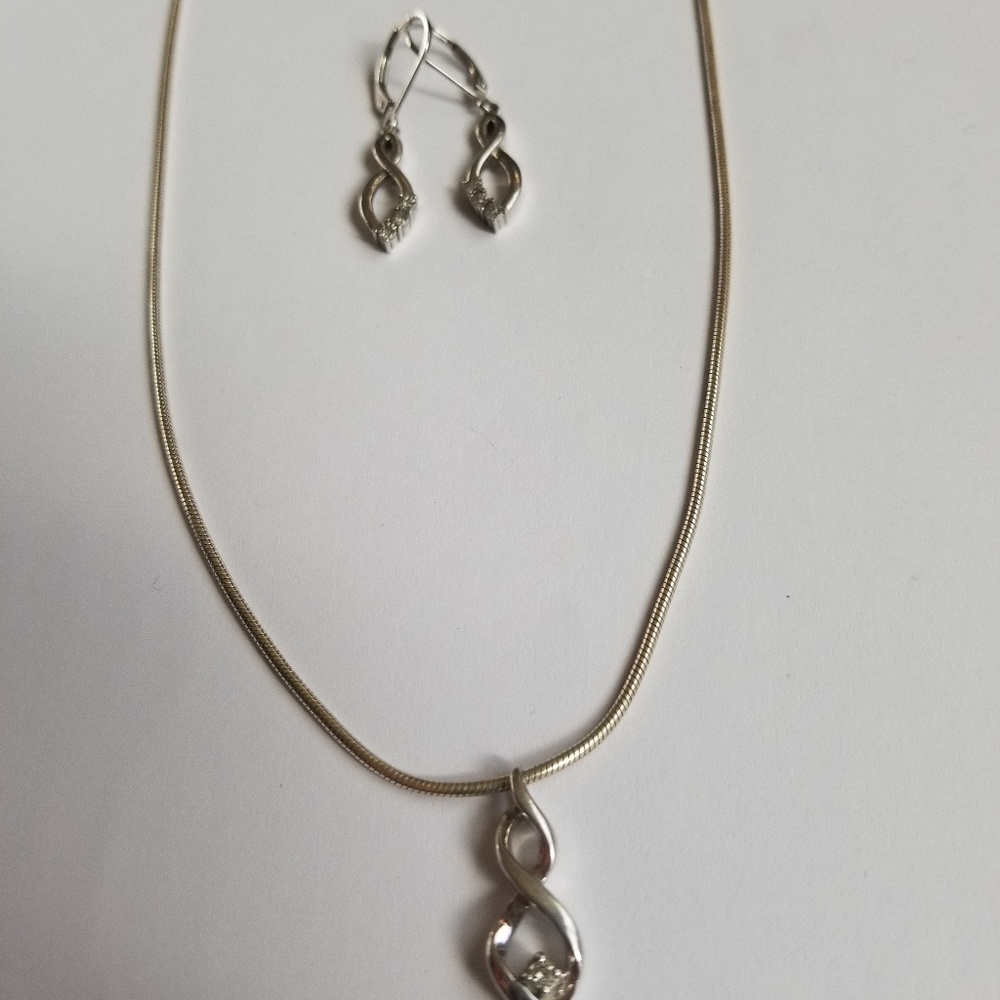 Sterling silver diamond necklace and earrings